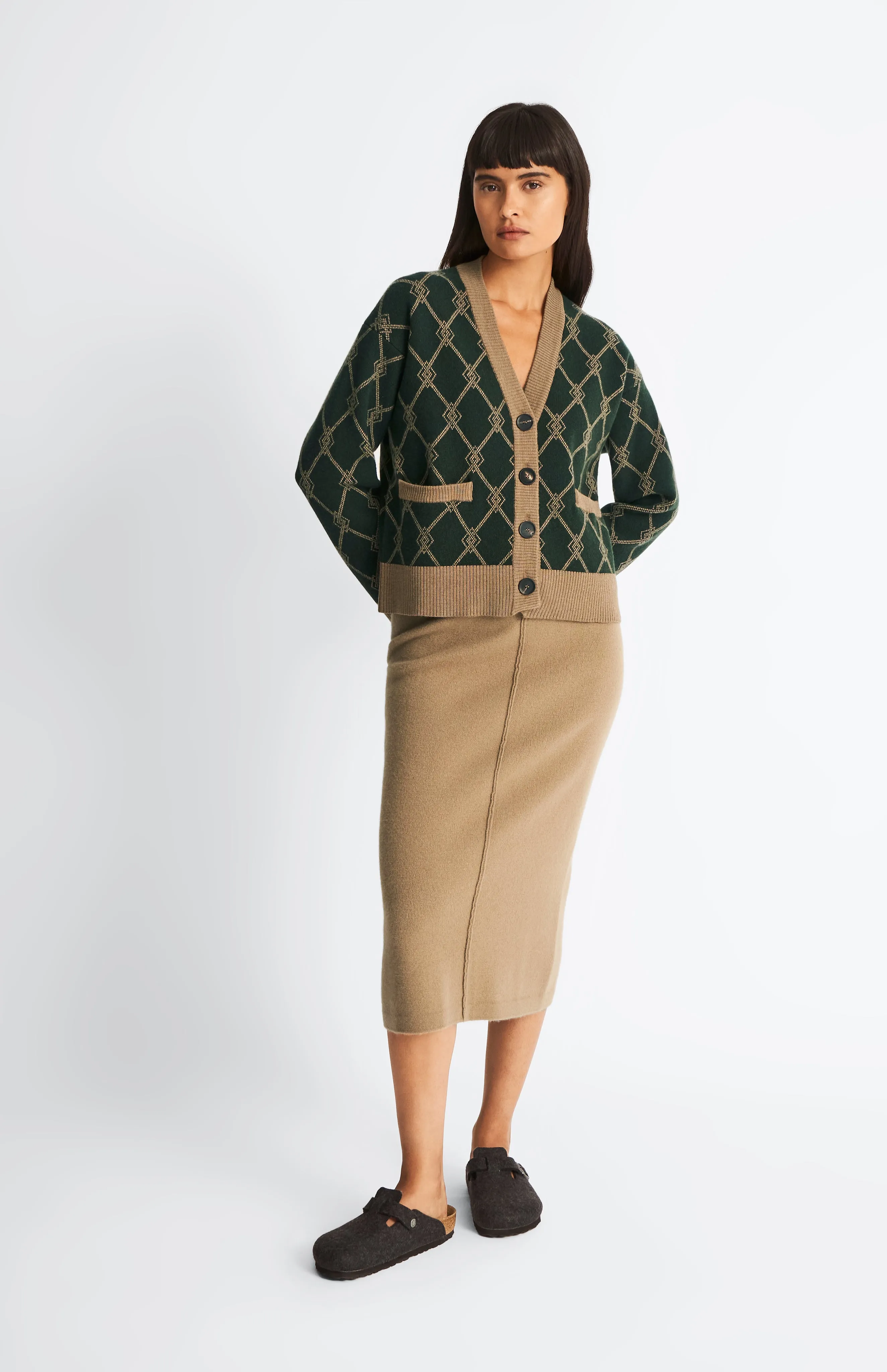 Cashmere Blend Pencil Skirt In Camel