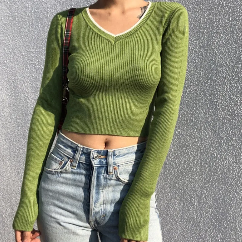 Crop top fairy-grunge mit gerippter Strickware und Rundhalsausschnitt