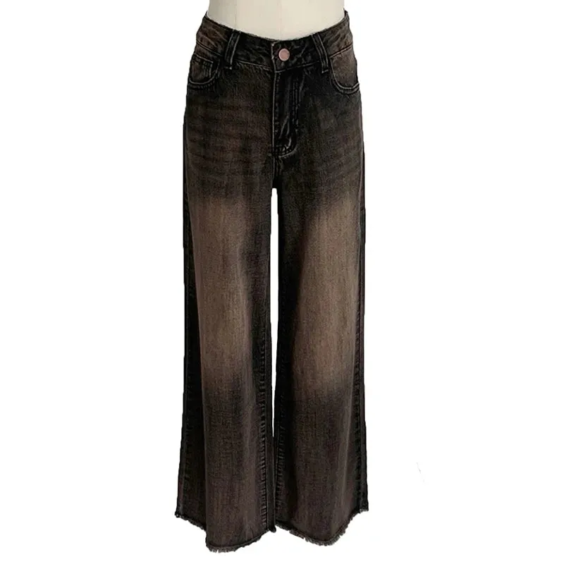 Damen Wide-Leg Jeans mit niedriger Taille im Grunge-Stil