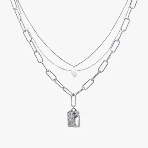 Face Tag Three Layer Chain Necklace