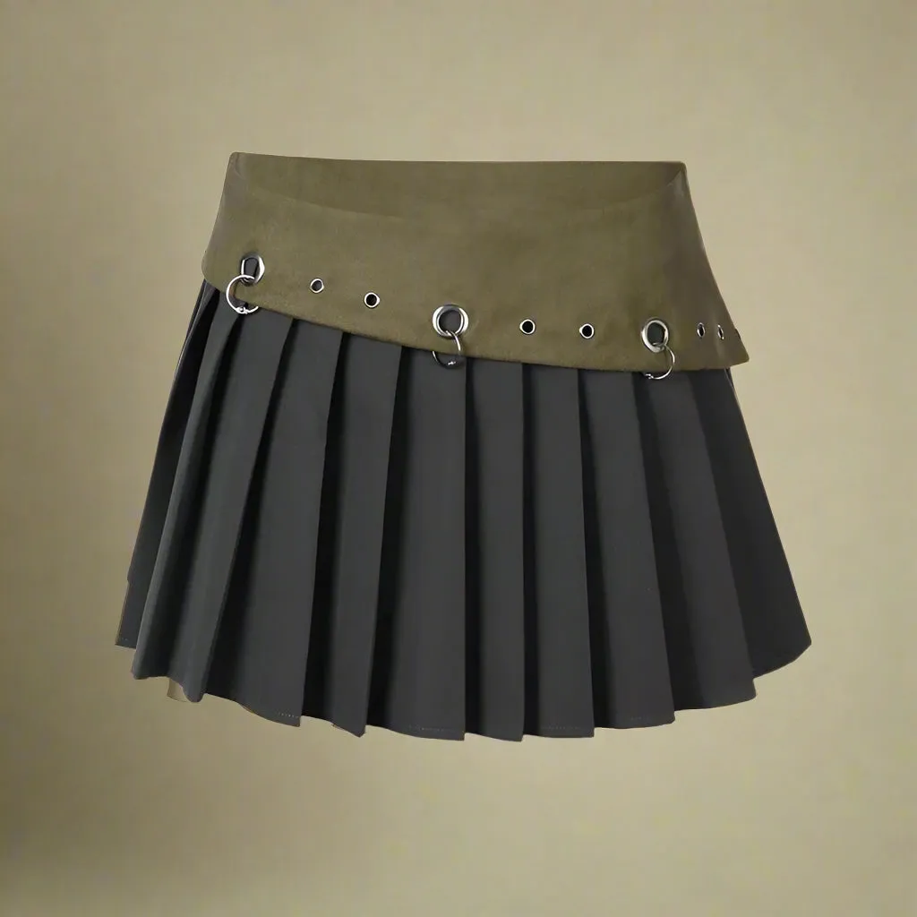 Fairy grunge Grommet Belted Mini Skirt