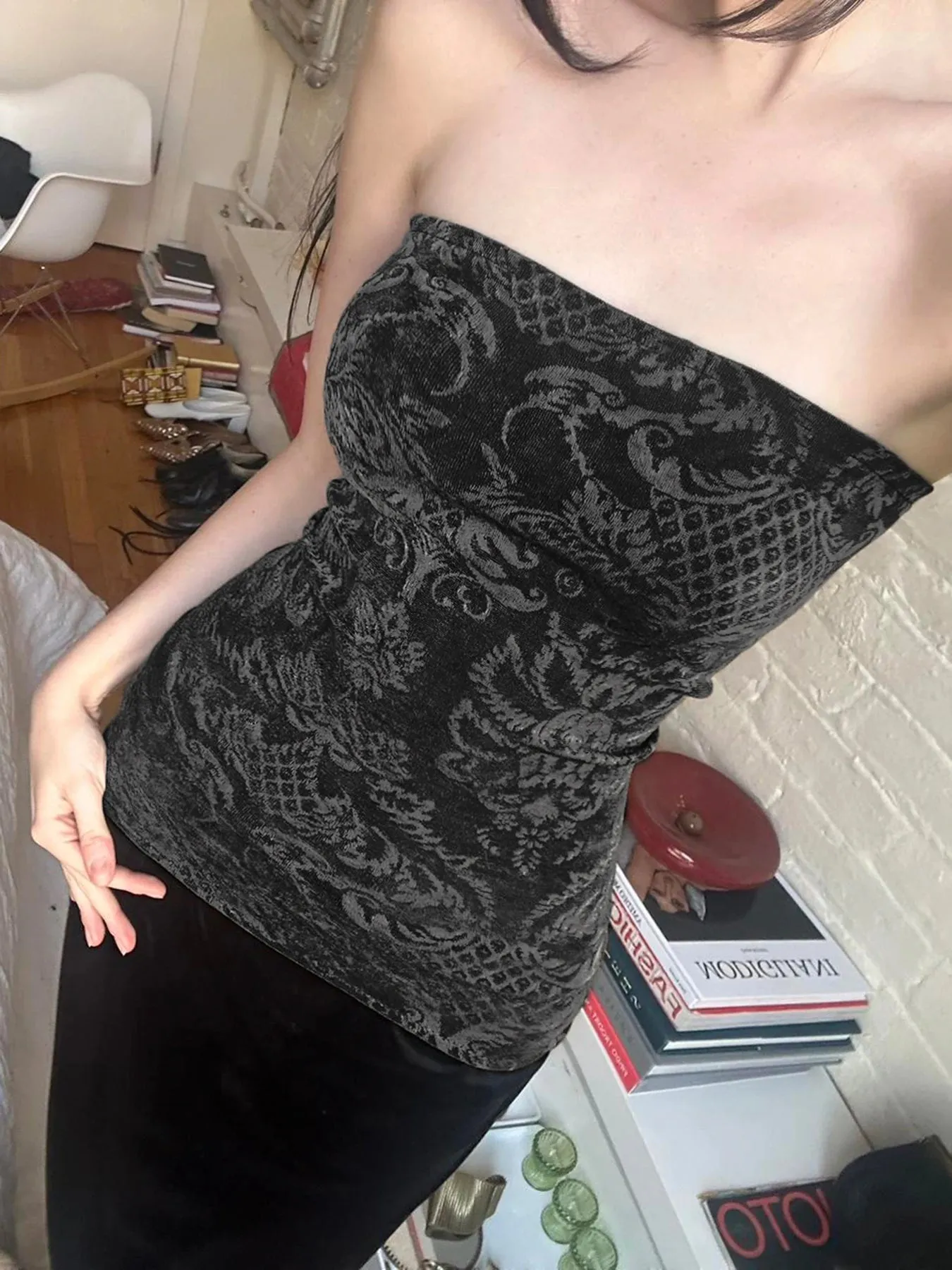 Fairy Grunge Vintage Ripp-Top mit sexy herzförmigem Ausschnitt