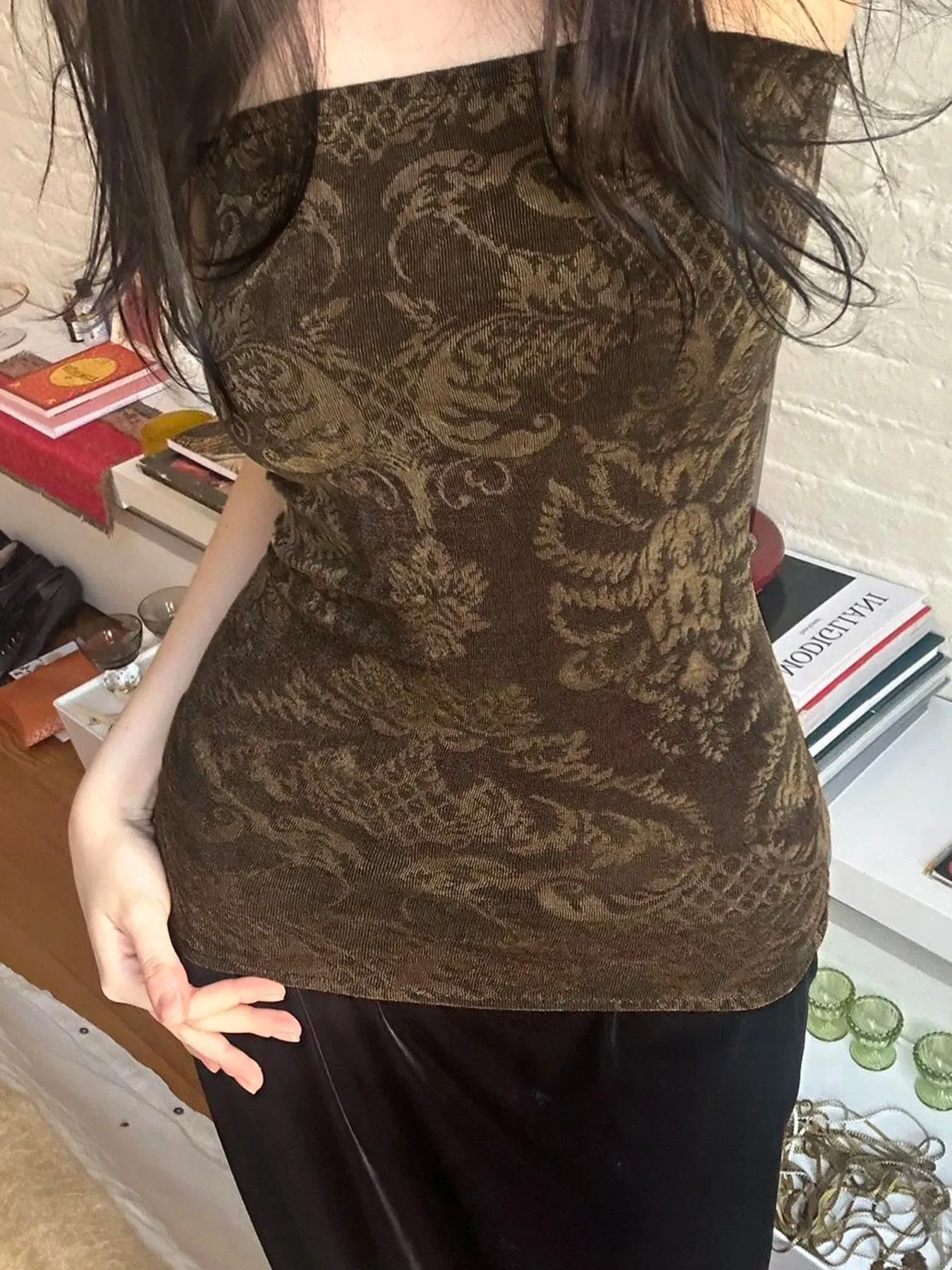 Fairy Grunge Vintage Ripp-Top mit sexy herzförmigem Ausschnitt