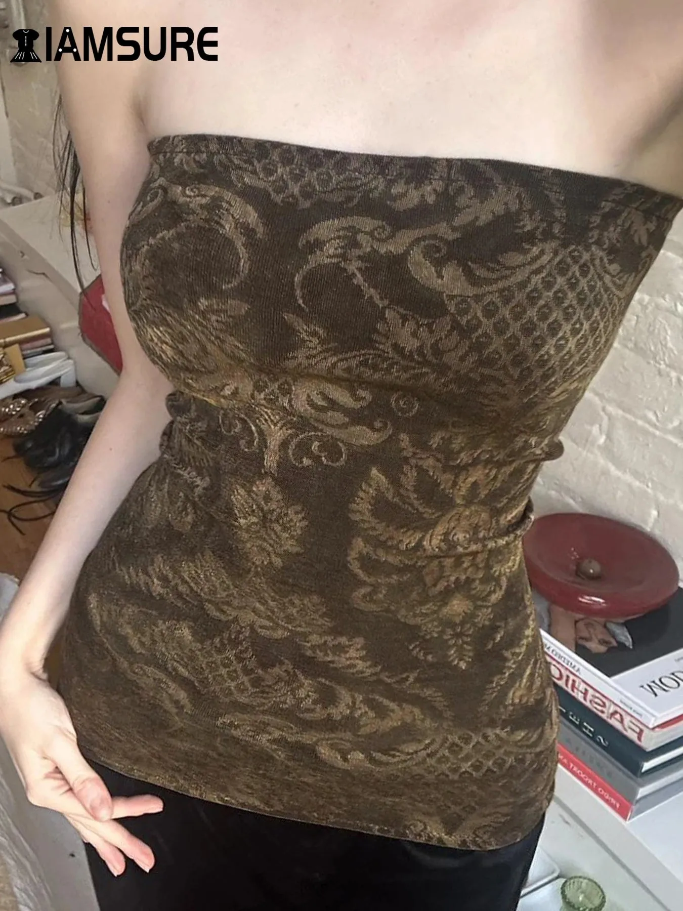 Fairy Grunge Vintage Ripp-Top mit sexy herzförmigem Ausschnitt