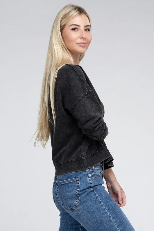 French Terry Acid Wash Boat Neck Pullover *Online Only*