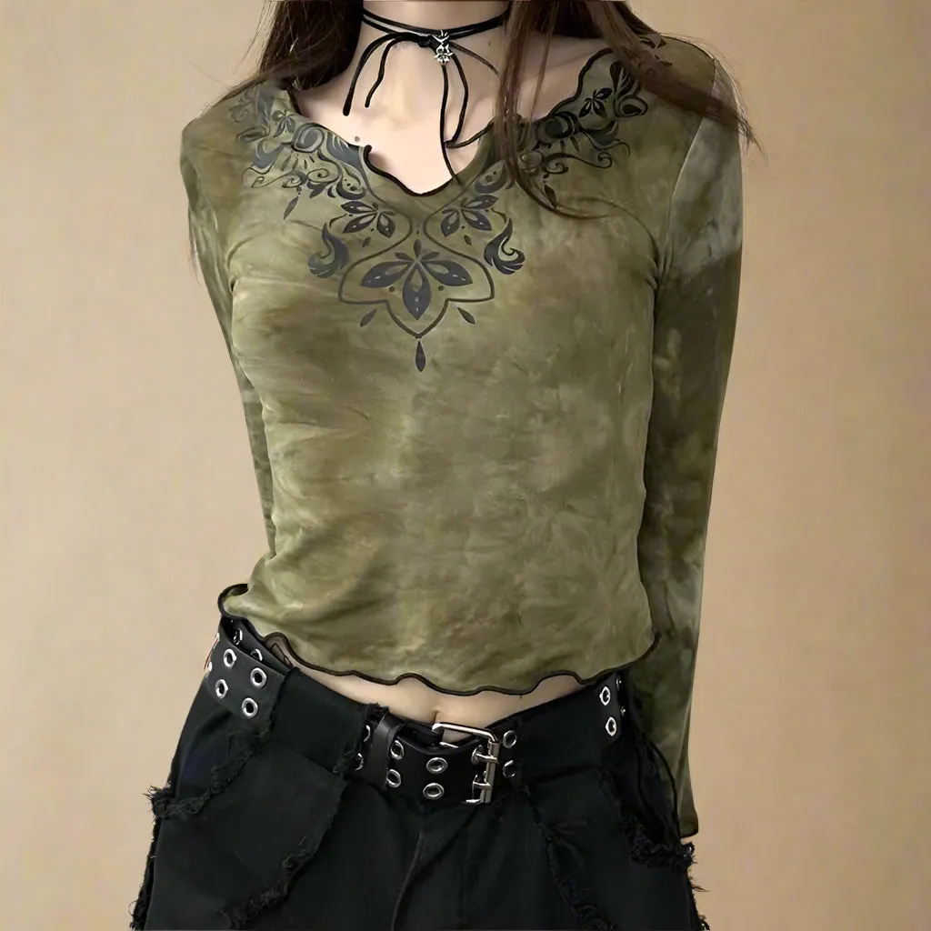 Goblincore Mystical V-Neck Bell Sleeve Top
