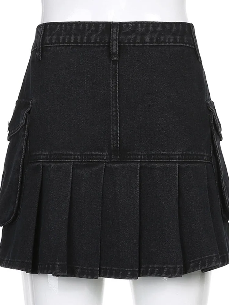 Gothic Jeansrock Damen Hohe Taille Plisseetasche