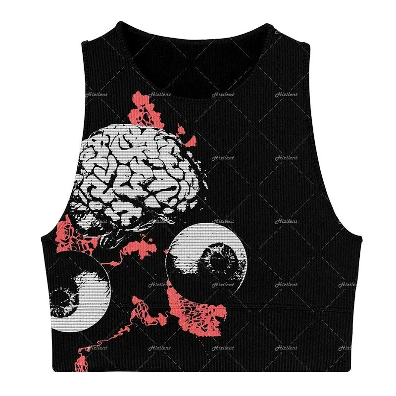 Gothic Ästhetik Crop Top mit Grafikdruck