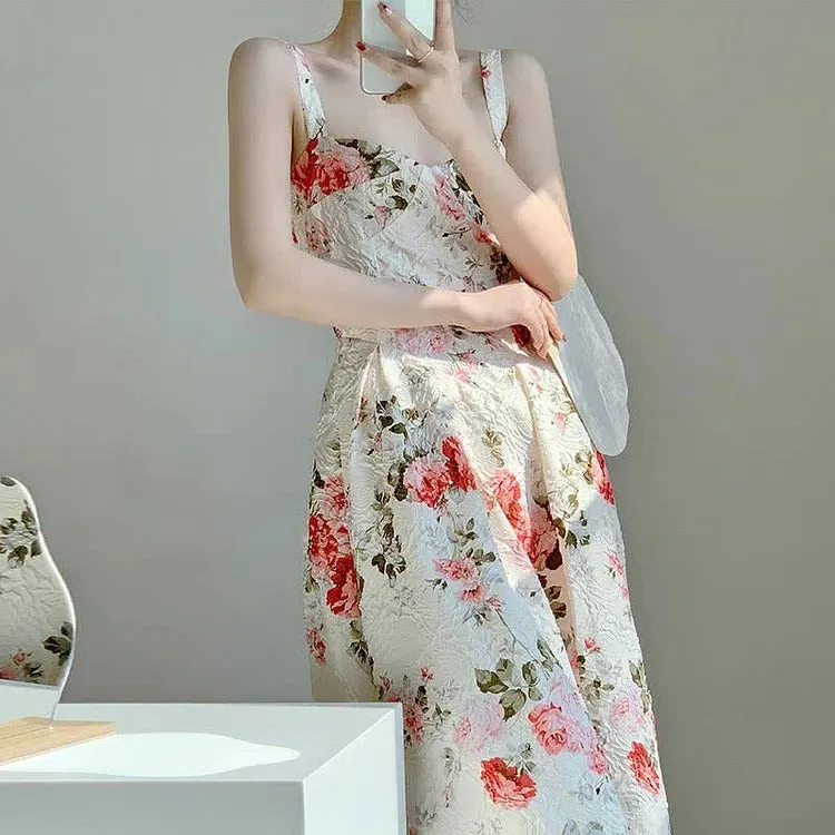 Graceful Vintage Floral Print A-line Slip Dress