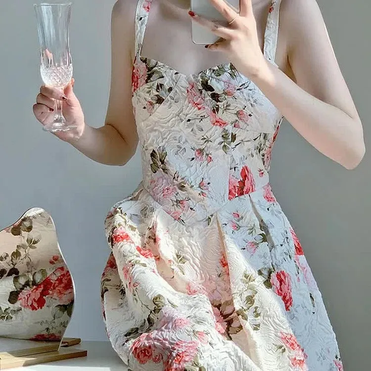 Graceful Vintage Floral Print A-line Slip Dress