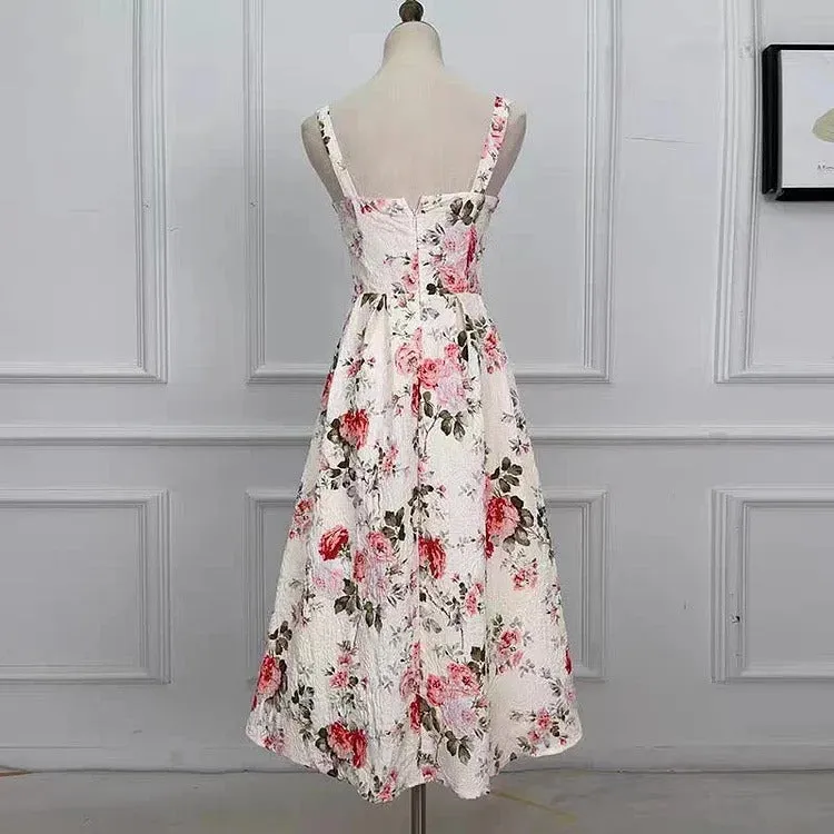 Graceful Vintage Floral Print A-line Slip Dress
