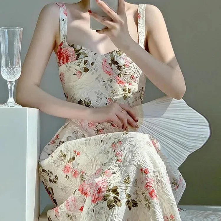Graceful Vintage Floral Print A-line Slip Dress