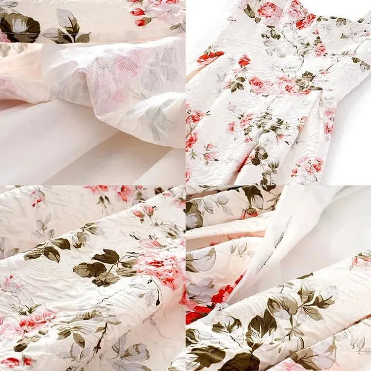 Graceful Vintage Floral Print A-line Slip Dress