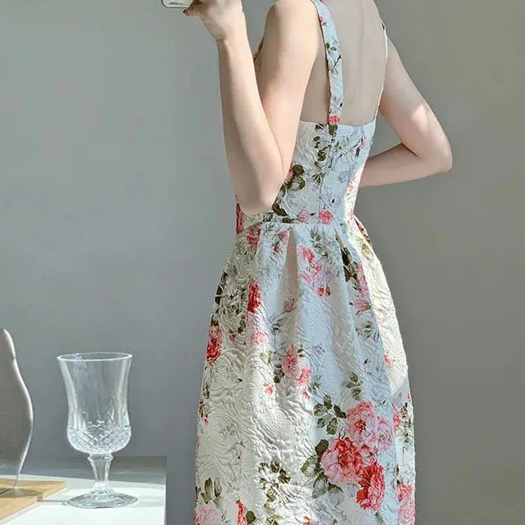 Graceful Vintage Floral Print A-line Slip Dress