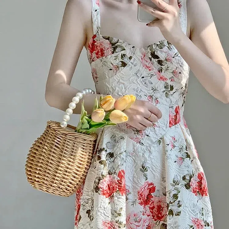 Graceful Vintage Floral Print A-line Slip Dress