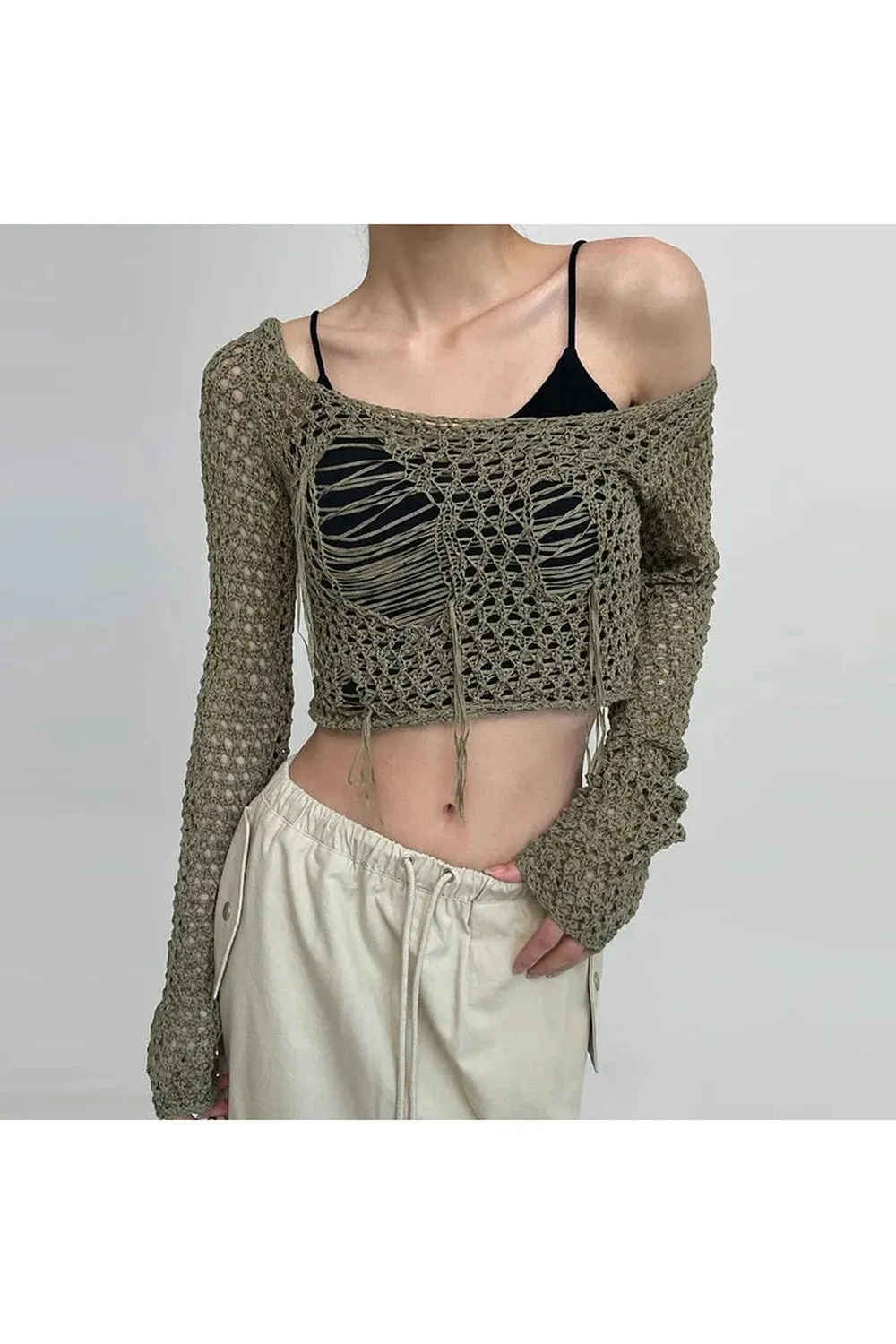 Knit Rib Slash Collar Top
