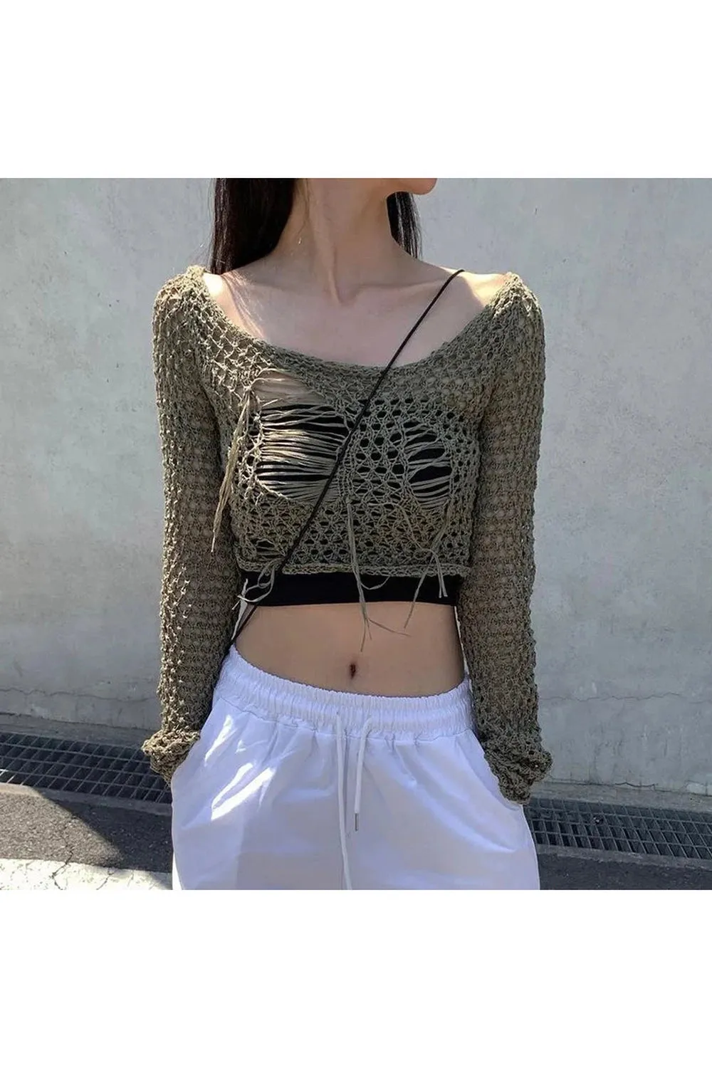 Knit Rib Slash Collar Top