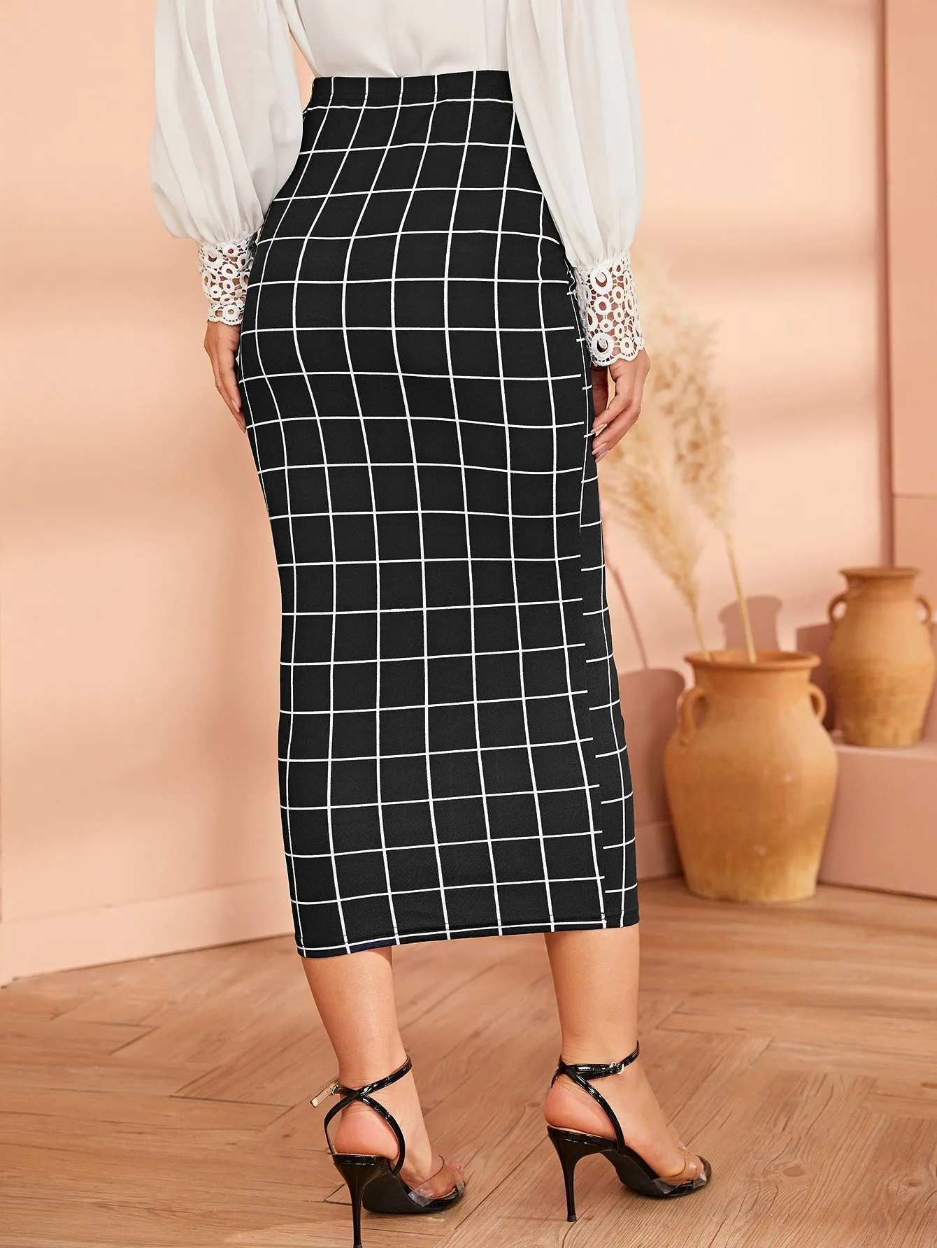 Mulvari Grid Pencil Skirt