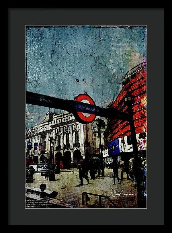 Piccadilly Underground Grunge - Framed Print