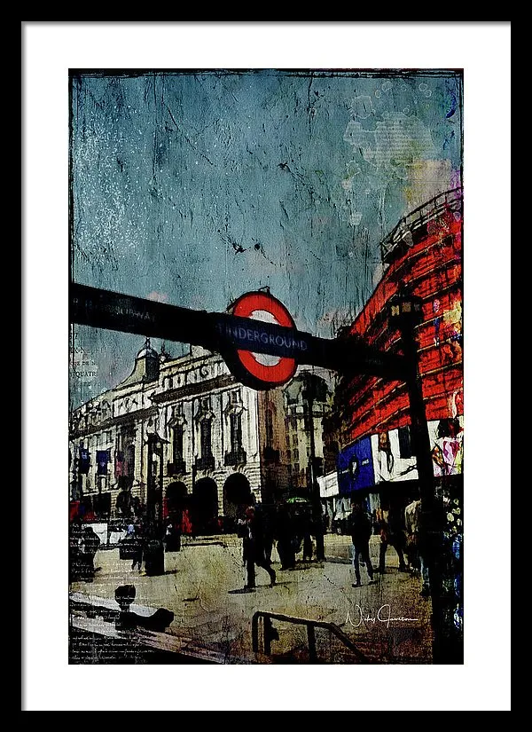 Piccadilly Underground Grunge - Framed Print
