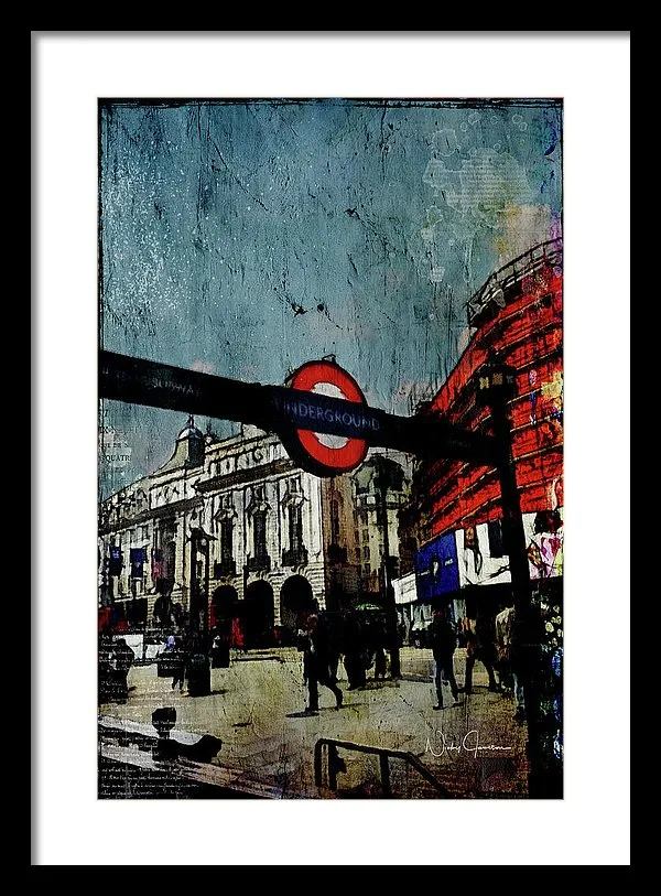 Piccadilly Underground Grunge - Framed Print