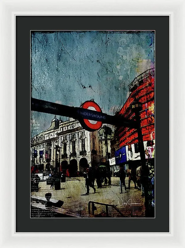 Piccadilly Underground Grunge - Framed Print