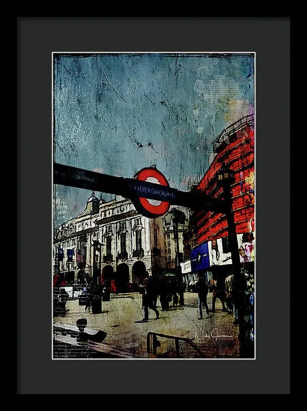 Piccadilly Underground Grunge - Framed Print
