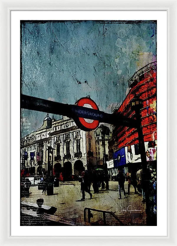 Piccadilly Underground Grunge - Framed Print