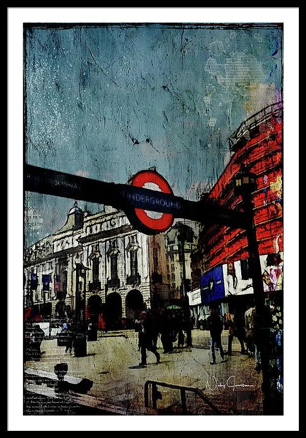 Piccadilly Underground Grunge - Framed Print