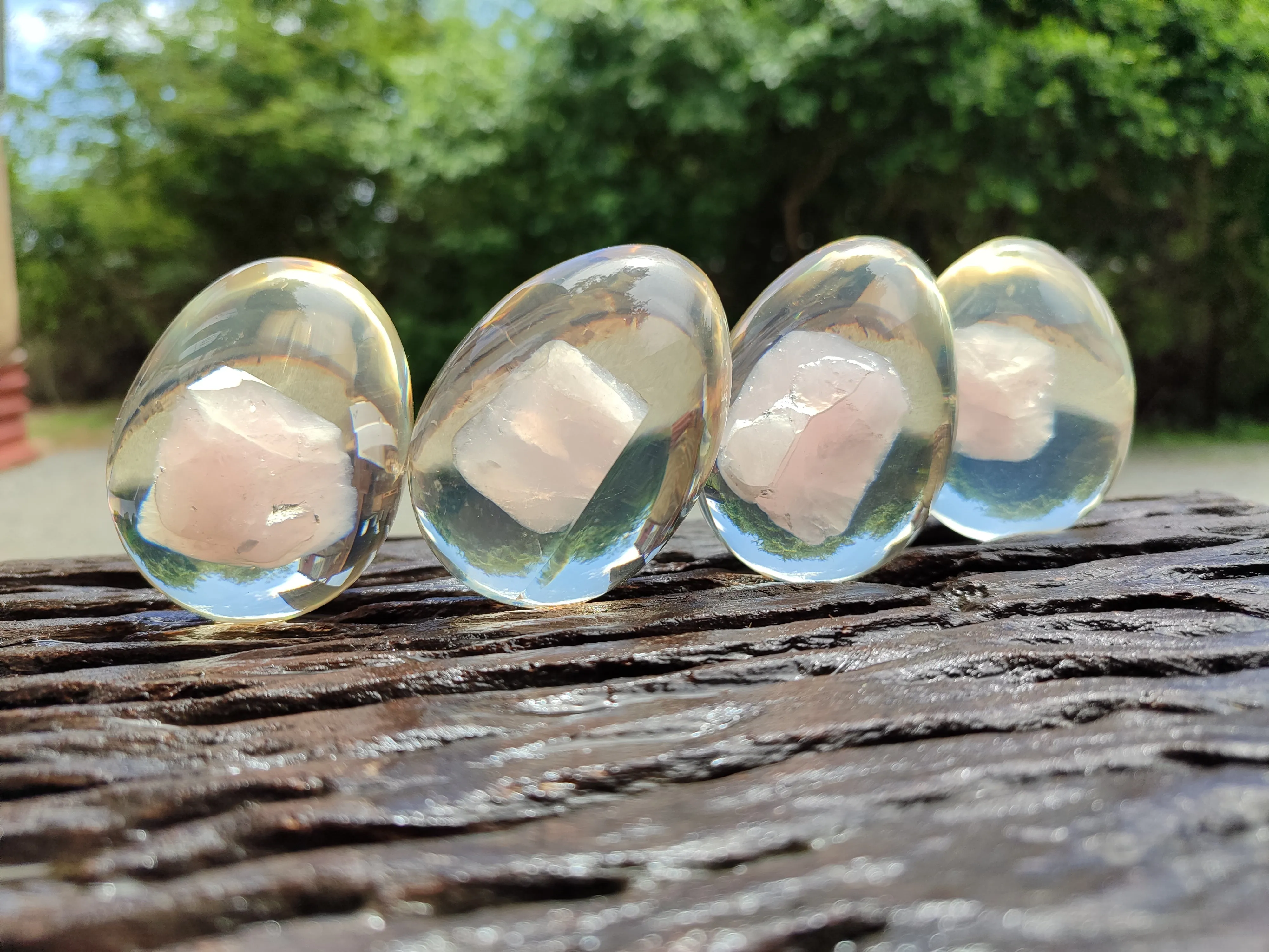 Polished Rose Quartz In Resin Egg - Sold Per Item - From Northern Cape, South Africa
