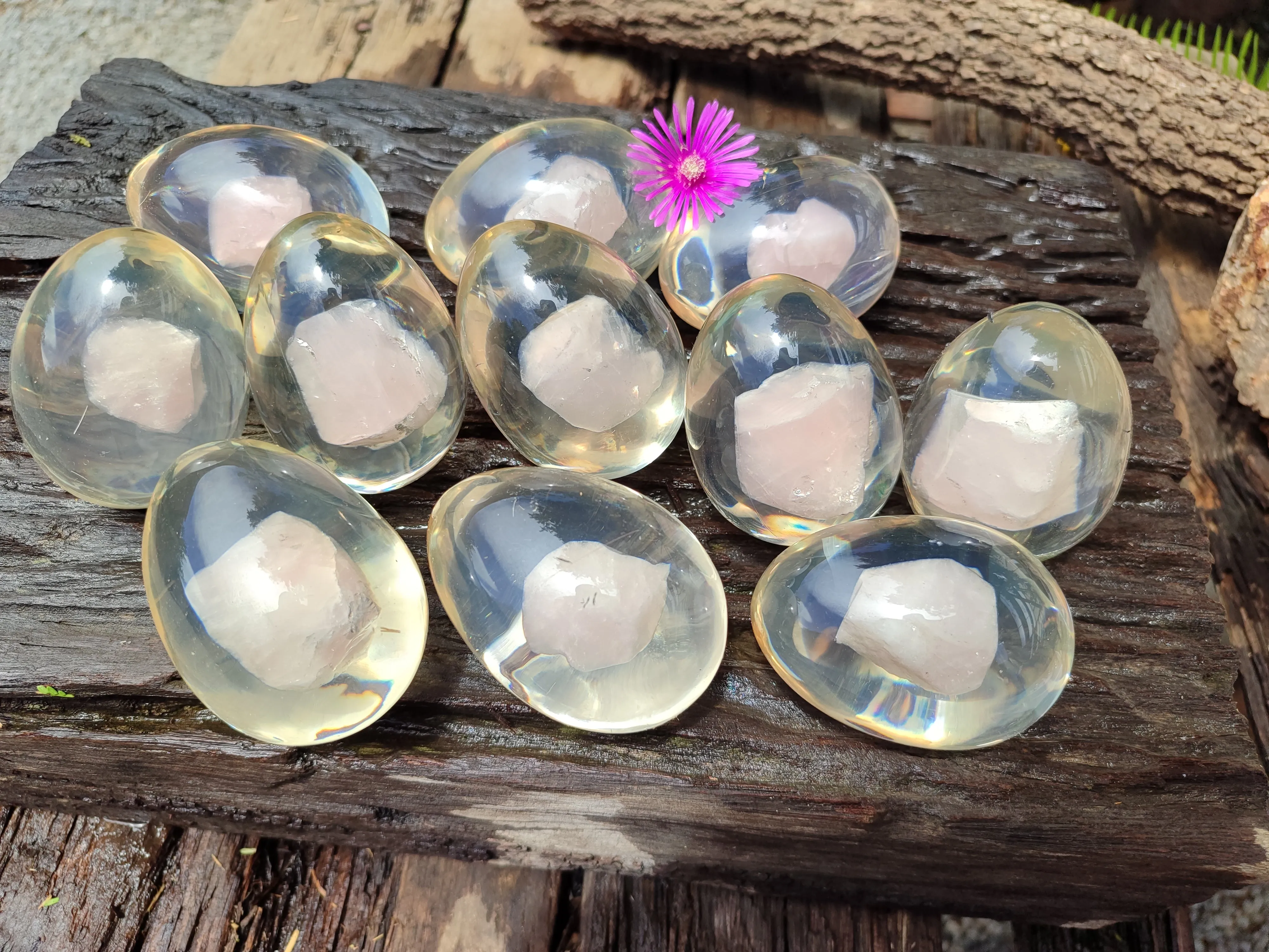 Polished Rose Quartz In Resin Egg - Sold Per Item - From Northern Cape, South Africa