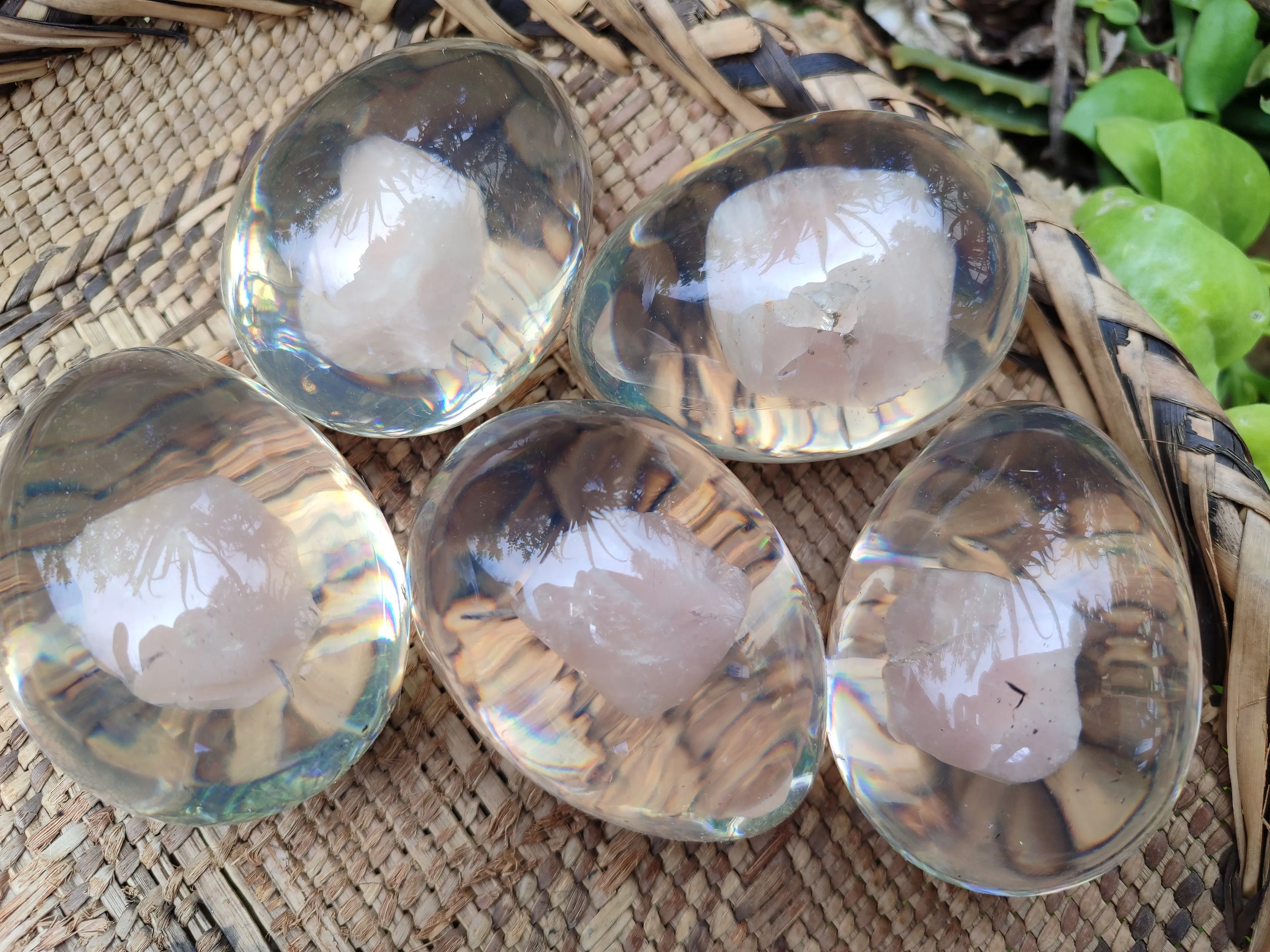 Polished Rose Quartz In Resin Egg - Sold Per Item - From Northern Cape, South Africa