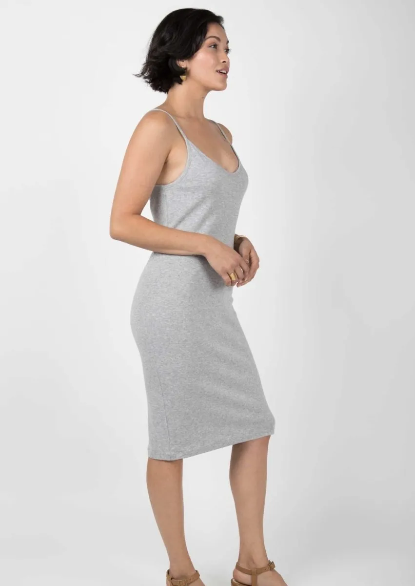 Rib Slip Dress in Heather Navy