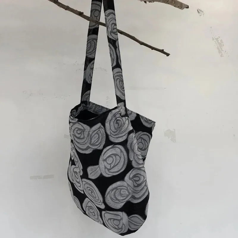 UAKISS  -  2024 Korean Fashion Vintage Flower Tote Bag Japanese Y2k Sweet Casual Women's Handbags Grunge Aesthetic All Match  Shoulder Bags