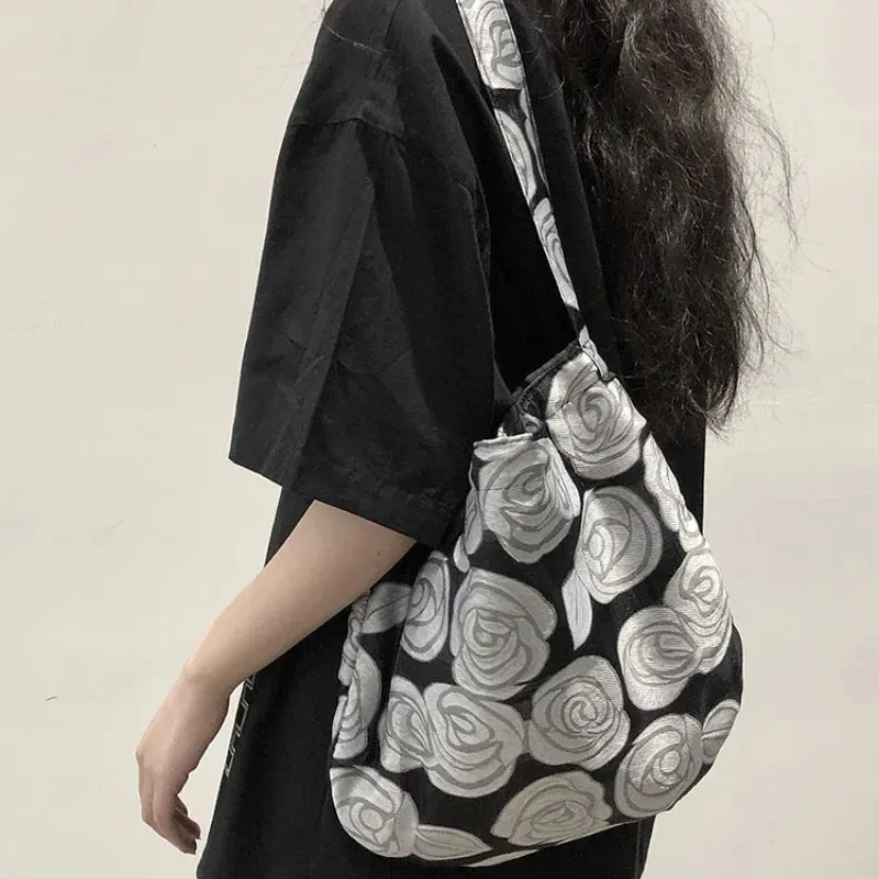 UAKISS  -  2024 Korean Fashion Vintage Flower Tote Bag Japanese Y2k Sweet Casual Women's Handbags Grunge Aesthetic All Match  Shoulder Bags