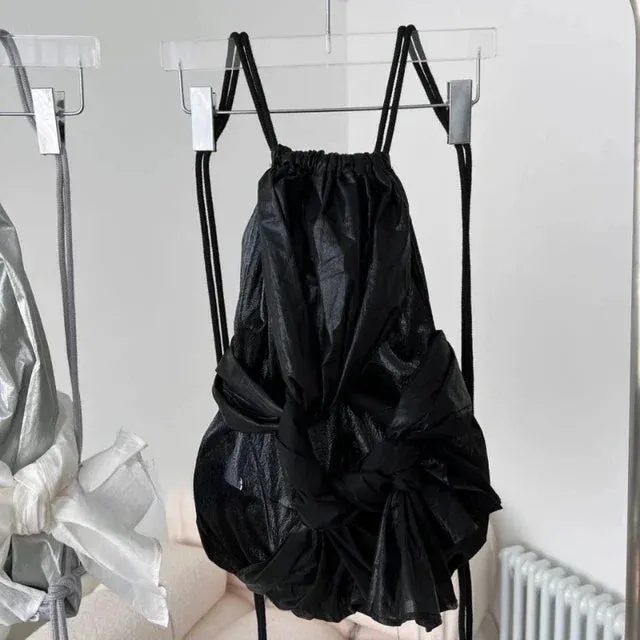 UAKISS  -  Fashion Ins Drawstring Bandage Pleated Backpack Vintage Trendy Y2k Aesthetic Women Schoolbags Casual Grunge Students Backpacks