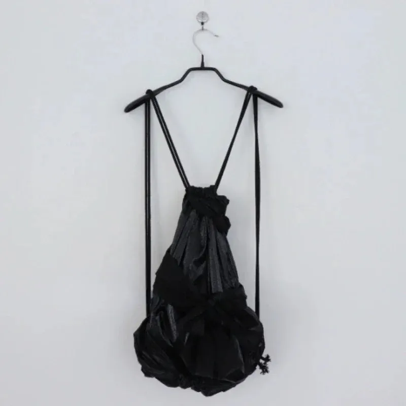 UAKISS  -  Fashion Ins Drawstring Bandage Pleated Backpack Vintage Trendy Y2k Aesthetic Women Schoolbags Casual Grunge Students Backpacks