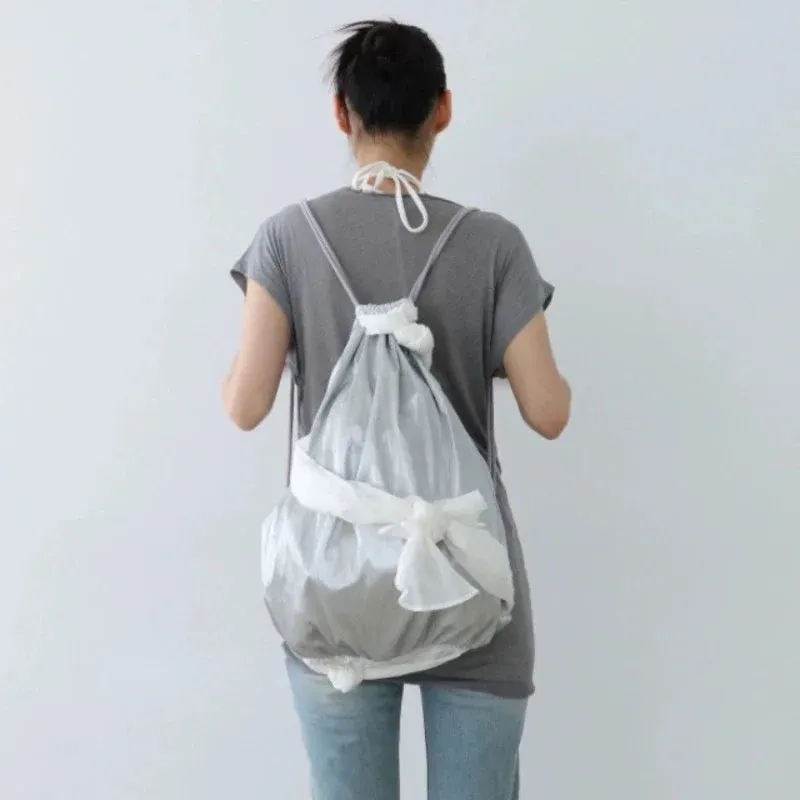 UAKISS  -  Fashion Ins Drawstring Bandage Pleated Backpack Vintage Trendy Y2k Aesthetic Women Schoolbags Casual Grunge Students Backpacks
