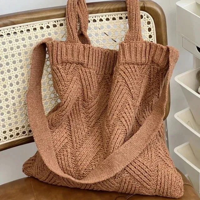 UAKISS  -  Grunge Vintage Knitted Solid Shoulder Bag Simple All Match Y2k Aesthetic Tote  Japanese Cute High-capacity Crossbody Handbags
