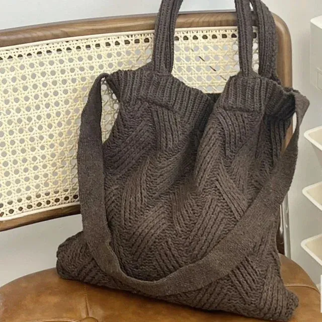 UAKISS  -  Grunge Vintage Knitted Solid Shoulder Bag Simple All Match Y2k Aesthetic Tote  Japanese Cute High-capacity Crossbody Handbags