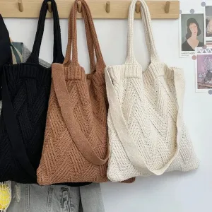 UAKISS  -  Grunge Vintage Knitted Solid Shoulder Bag Simple All Match Y2k Aesthetic Tote  Japanese Cute High-capacity Crossbody Handbags