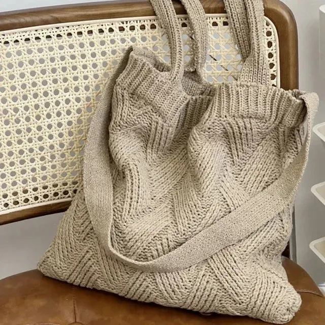 UAKISS  -  Grunge Vintage Knitted Solid Shoulder Bag Simple All Match Y2k Aesthetic Tote  Japanese Cute High-capacity Crossbody Handbags