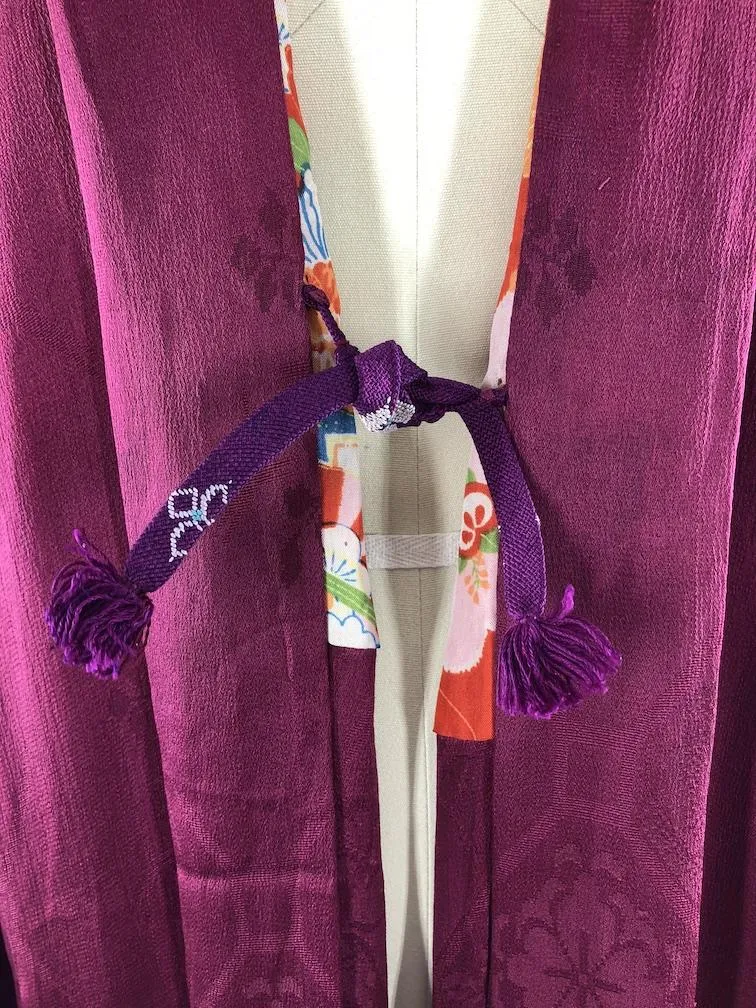 Vintage 1920s Silk Kimono Cardigan Jacket / Deep Cranberry Red